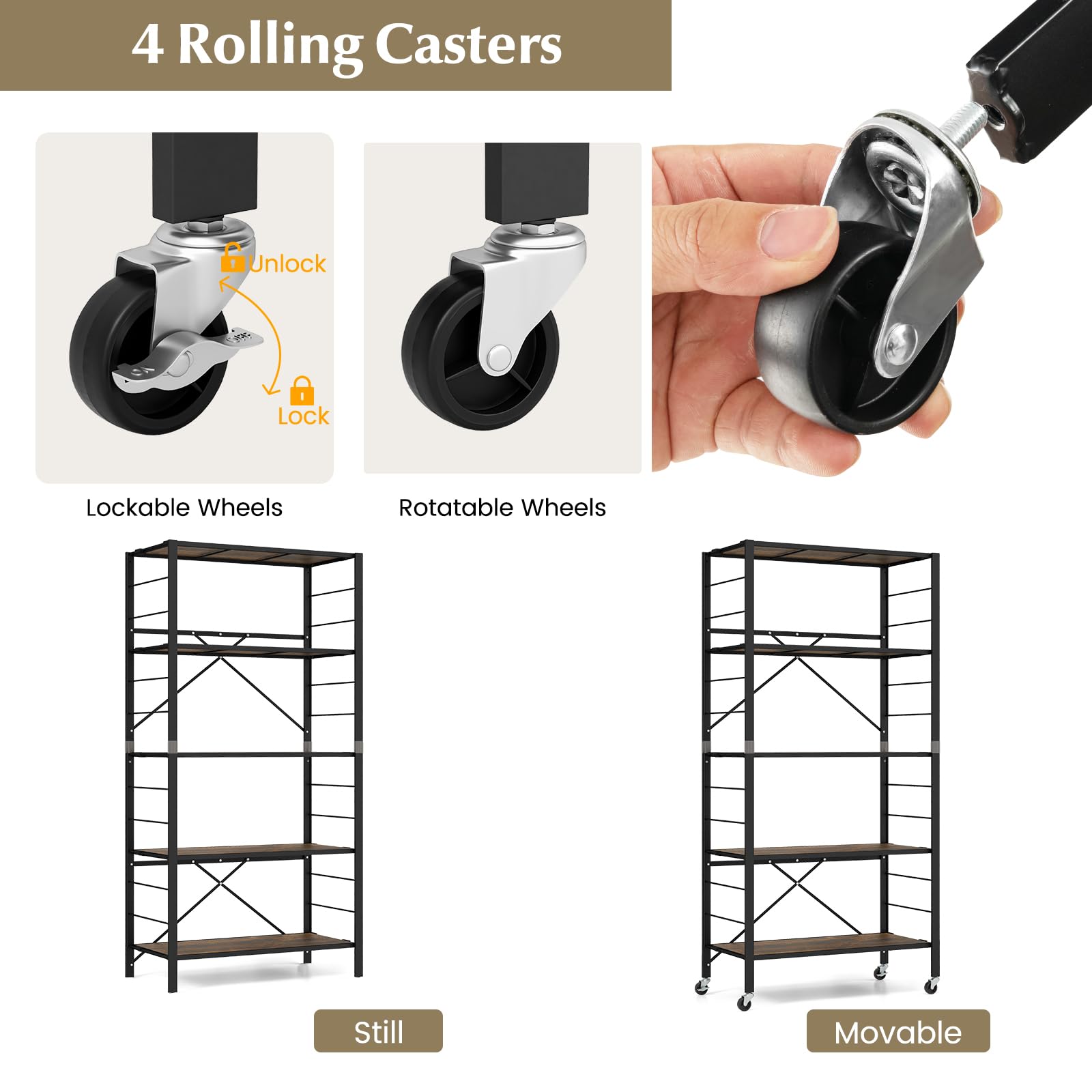 Giantex 5-Tier Foldable Shelving Unit, Heavy Duty Metal Shelves with Detachable Wheels