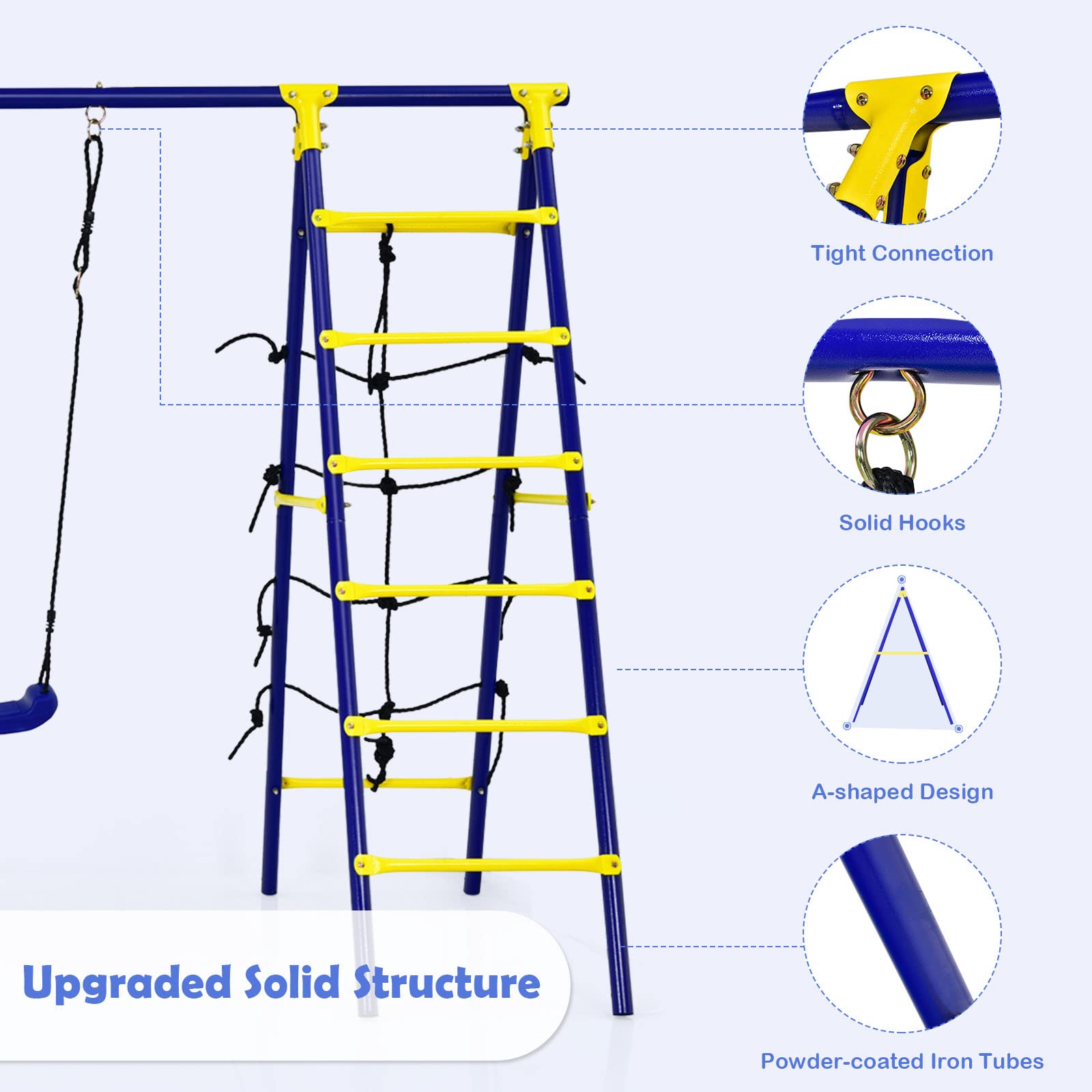 5-in-1 Outdoor Backyard Kids Swing Set with A-Shaped Metal Frame