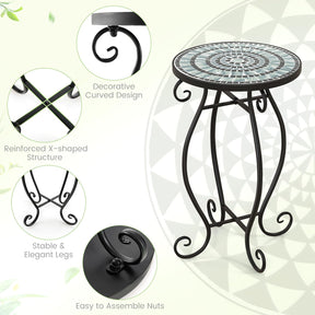 Mosaic Outdoor Side Table with Weather Resistant Ceramic Tile Tabletop