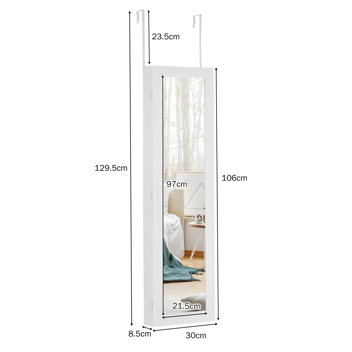 Giantex LED Jewelry Cabinet, Wall Mounted & Door Hanging Jewelry Armoire, Makeup Jewelry Organizer, White