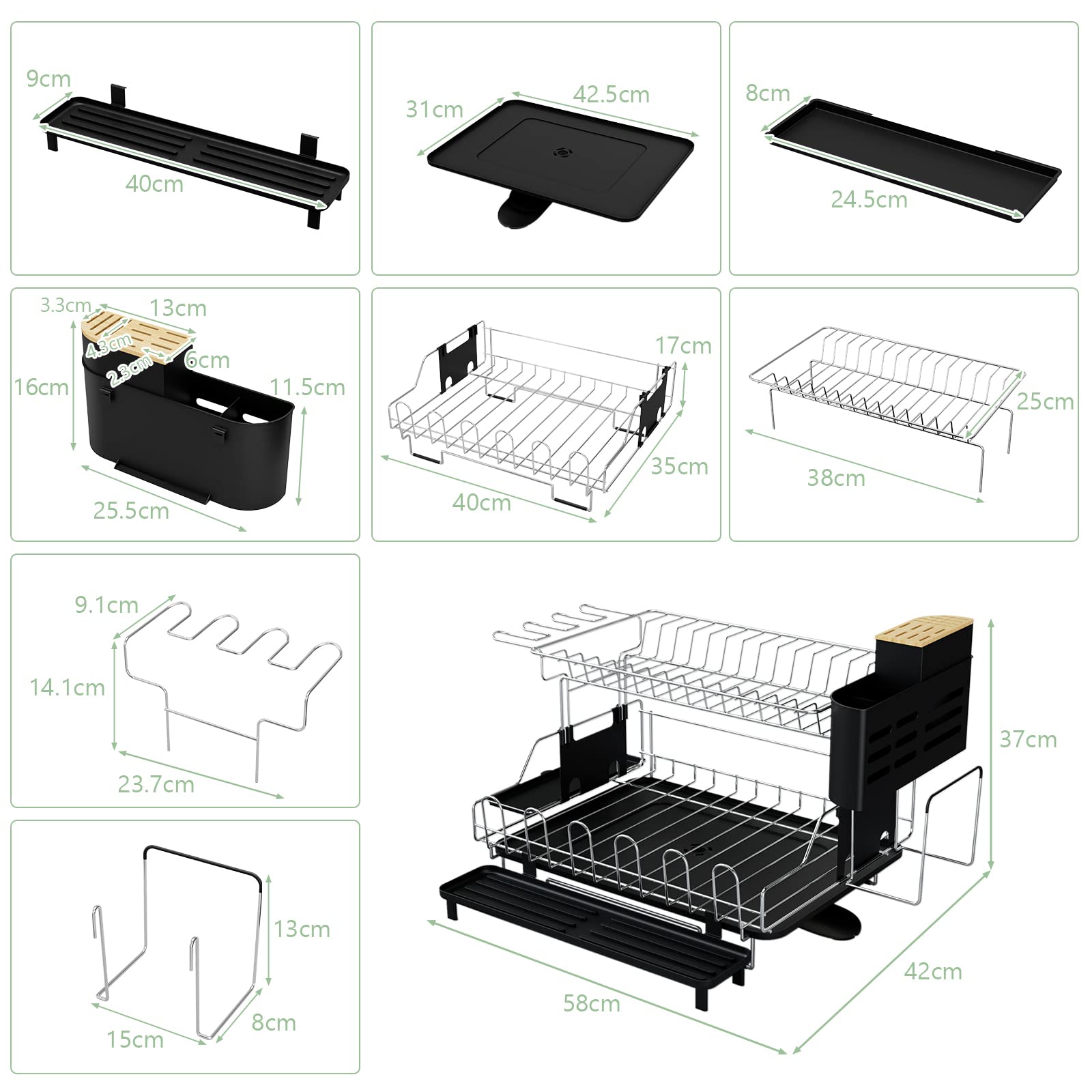 Giantex 2-Tier Dish Drying Rack, Detachable Dish Drainer Rack with Cutlery Holder & Cutting Board Holder