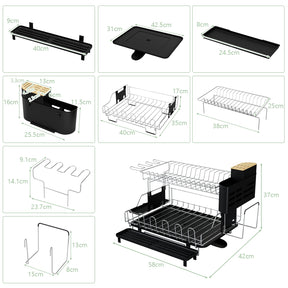 Giantex 2-Tier Dish Drying Rack, Detachable Dish Drainer Rack with Cutlery Holder & Cutting Board Holder