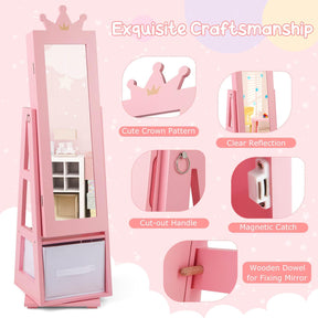 HONEY JOY 360° Swivel Kids Jewelry Cabinet, 3-in-1 Freestanding Full Length Dressing Mirror
