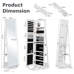 Giantex 161CM(H) Jewelry Armoire with Full Length Mirror 360° Swivel, 3-Color LED lights