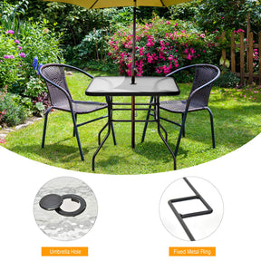 Patio Table, Rectangle Metal Coffee/Tea Table with Tempered Glass Top and Umbrella Hole