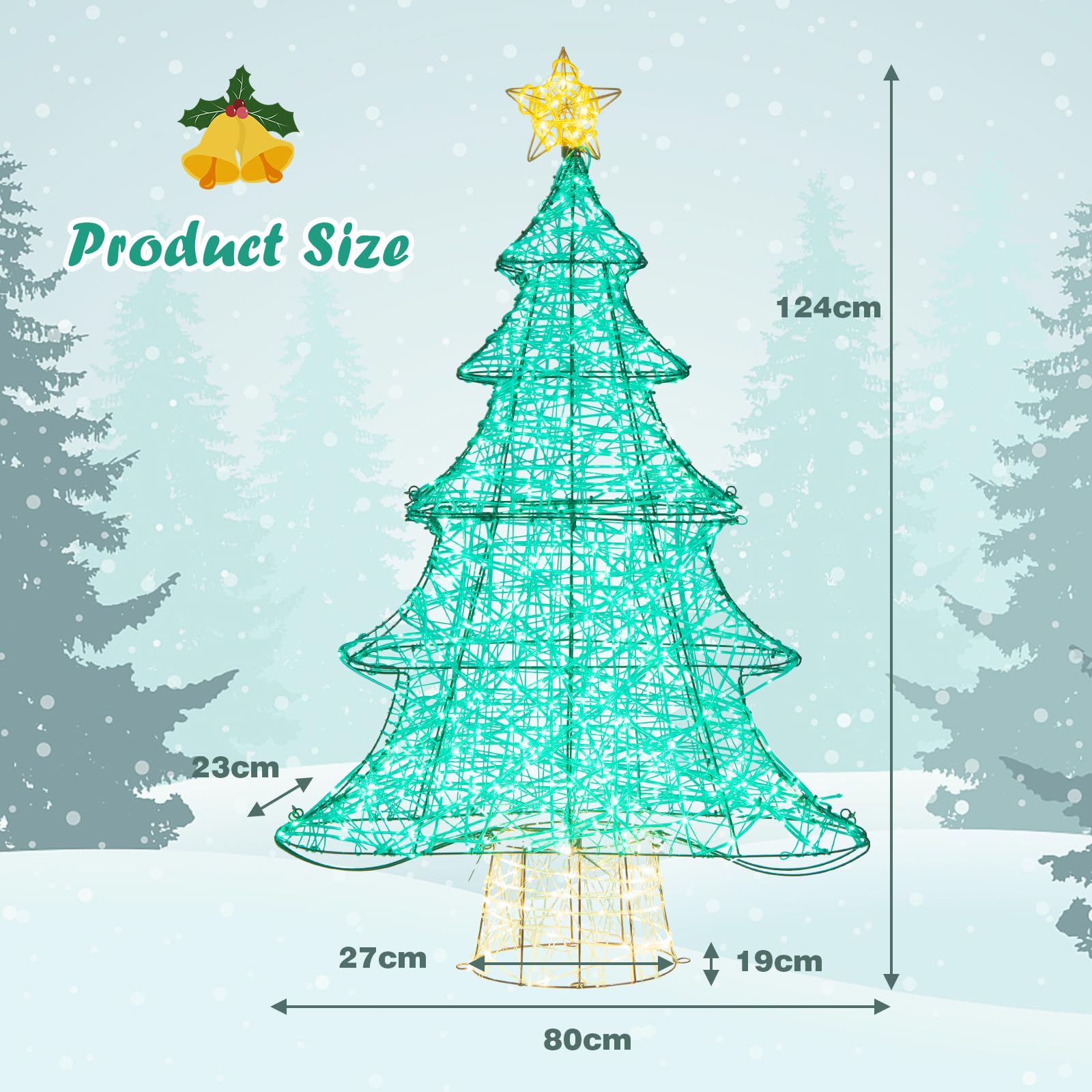 124CM Pre-lit Artificial Christmas Tree, Xmas Tree Decor with 520 LED Lights, Top Star