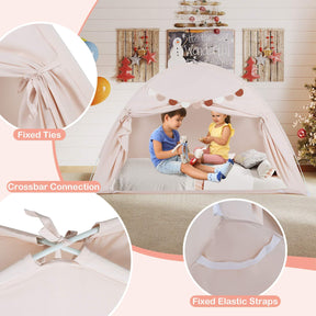 Twin Full Size Bed Tent for Kids, Foldable & Portable Canopy Tent on Twin Bunk Bed with 2 Windows and Flags