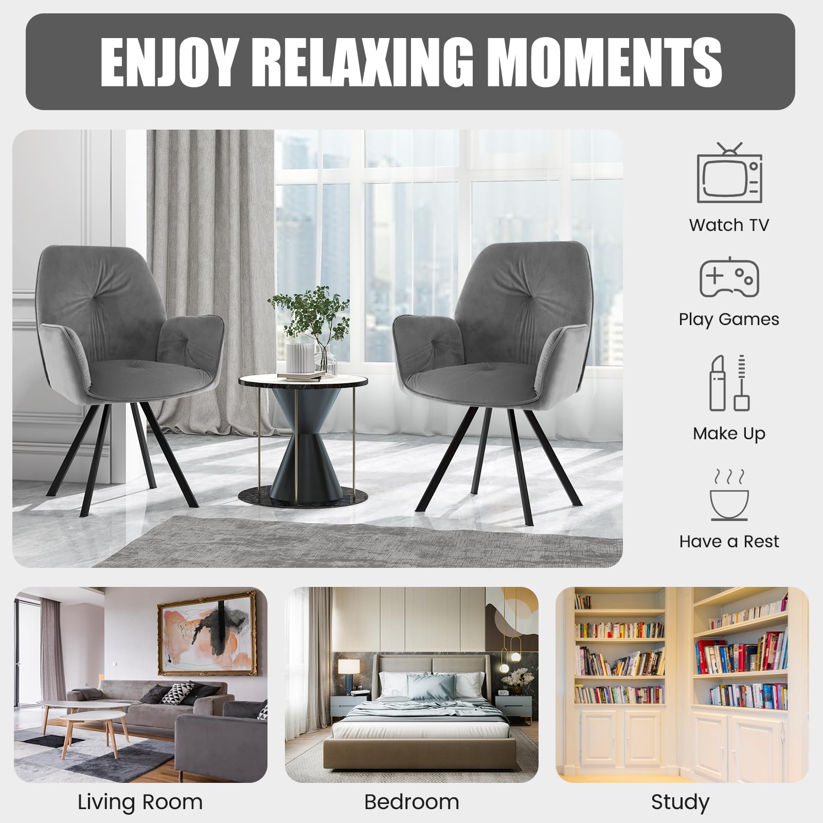 Giantex 2 PCS Swivel Accent Armchairs Modern Velvet Accent Chairs w/Metal Legs & Anti-Slip Foot Pads