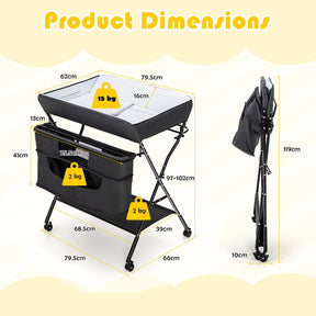 Foldable Baby Changing Table Portable Nursery Stand Organiser for Infant Newborn w/Large Storage Basket & Safety Belt
