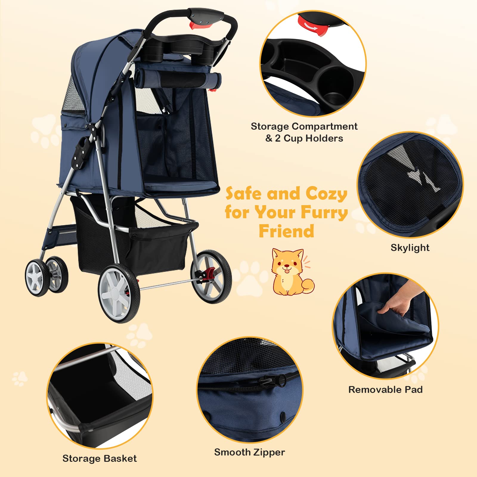 Giantex Folding Dog Stroller for Small Medium Dogs Cats Puppy