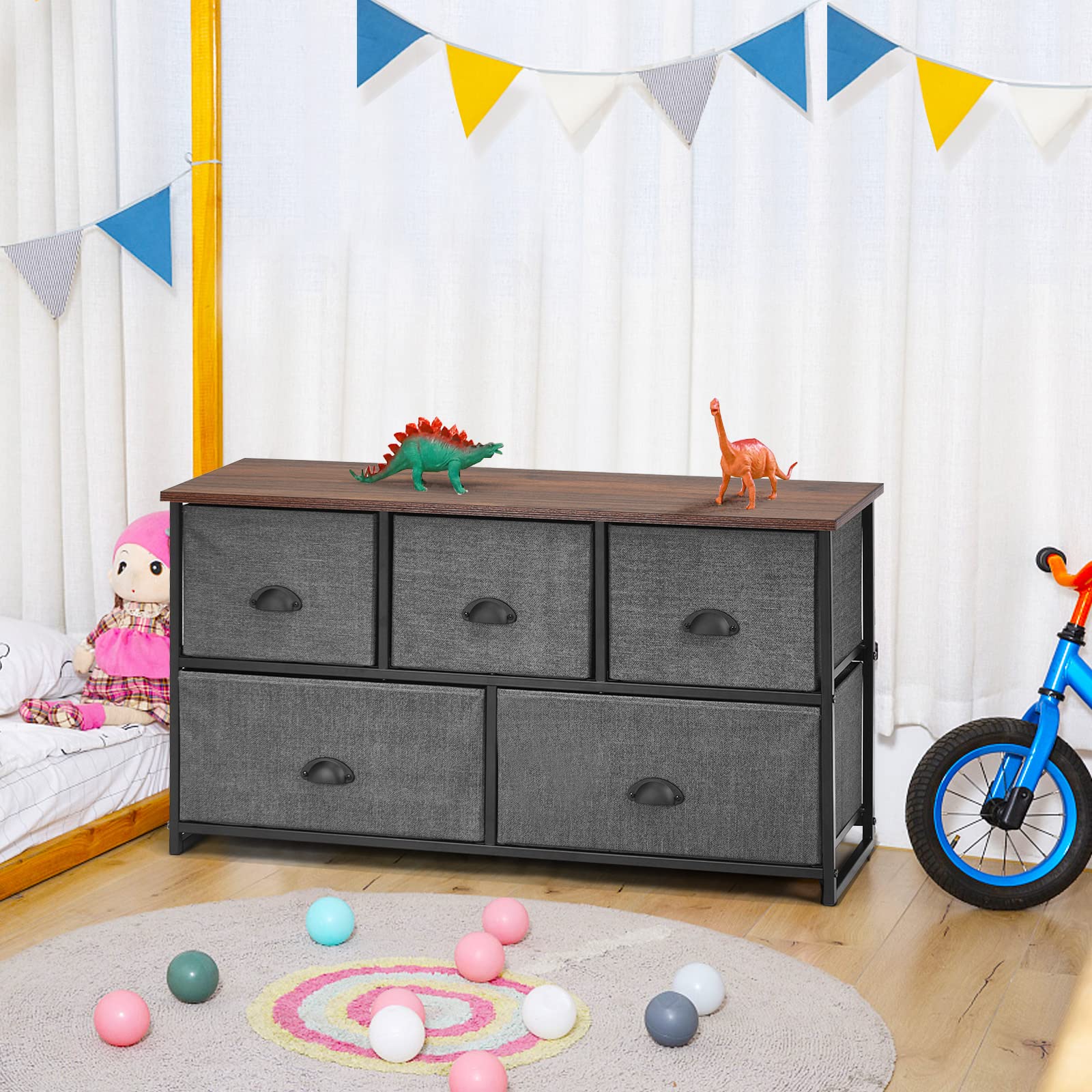 Giantex Chest of 5 Drawers, Cube Storage Organizer Unit, Dresser Unit w/Easy Pull Removable Fabric Bins