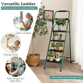 Folding Step Ladder, 4-Step Ladder w/Tool Tray, Non-Slip Footpads & Pedals