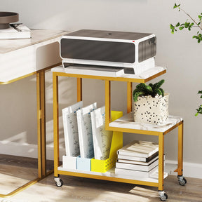 G-Shaped Side Table, 3-Tier Mobile End Table with Open Shelves