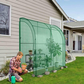 215 cm Portable Lean-to Walk-in Wall Greenhouse w/ Weatherproof PE Cover Outdoor