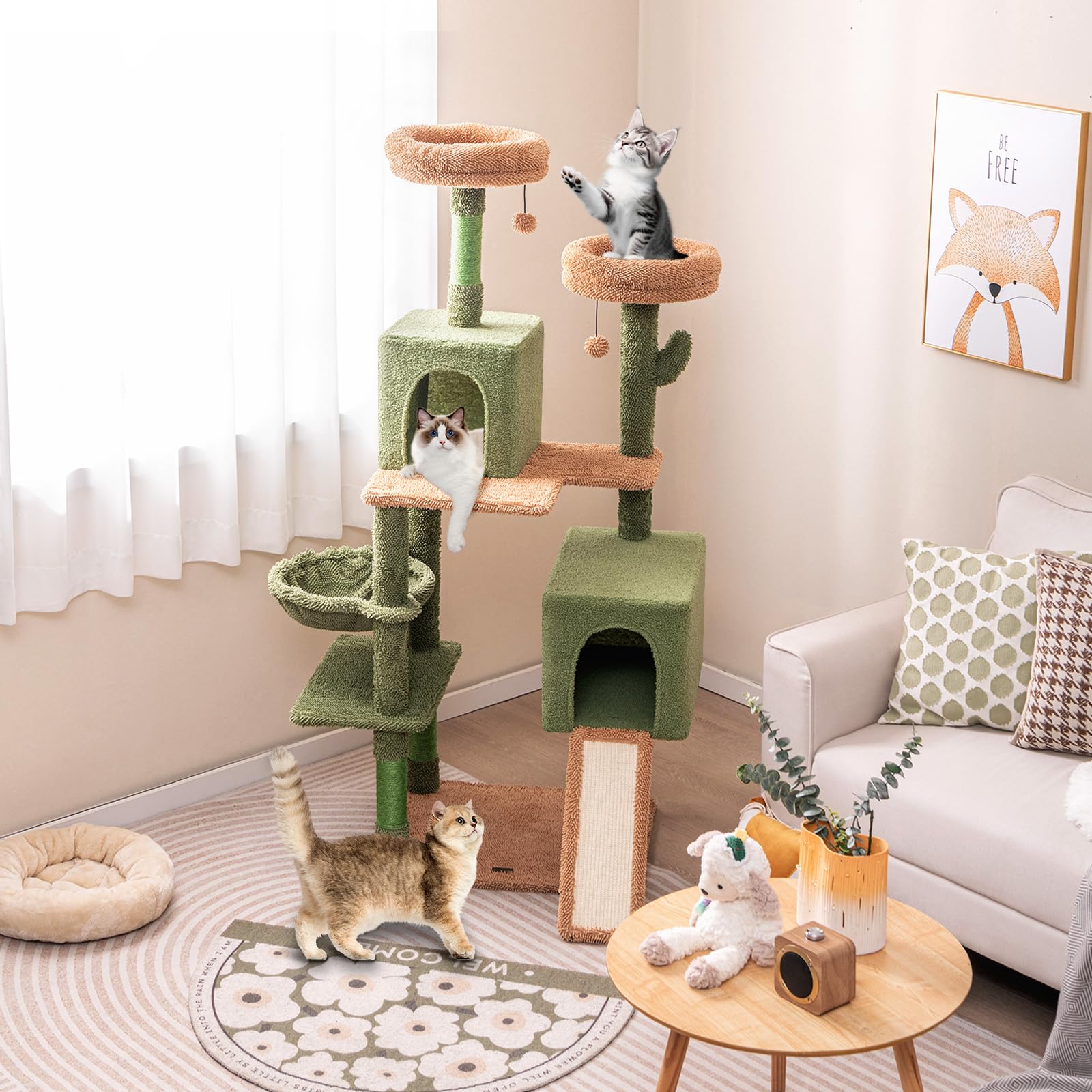 160cm Multi-level Cactus Cat Tree for Indoor Cats w/ Sisal Scratching Posts