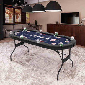 1.8m Foldable Poker Table for 8 Players, Portable Oval Card Board Game Table for Blackjack Texas Hold’em Casino Leisure Game