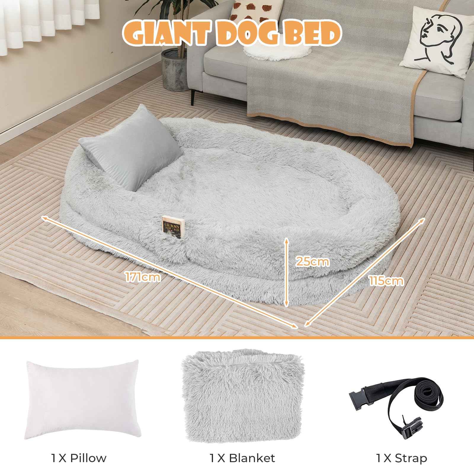 Human Dog Bed, Washable Fluffy Faux Fur Nap Bed Fits Pets & People Adults Doze Off