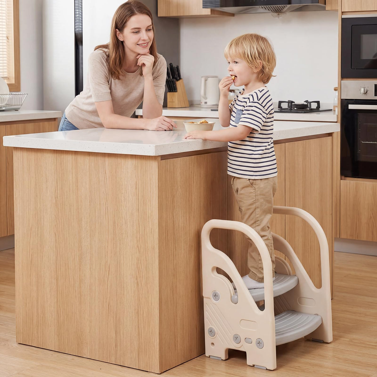 Toddler Step Stool, Adjustable 2/3-Step Helper Ladder Stool with Safety Handles & Non-slip Pads