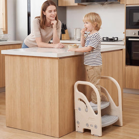 Toddler Step Stool, Adjustable 2/3-Step Helper Ladder Stool with Safety Handles & Non-slip Pads