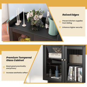 Giantex Mid-Century Modern Buffet Cabinet, Kitchen Sideboard with 2 Tempered Glass Doors & Pill-Out Drawer