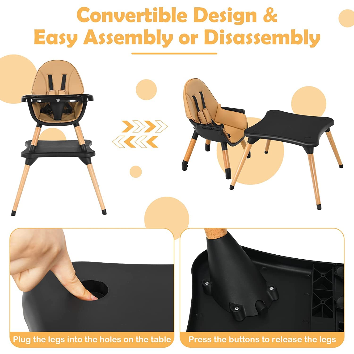 BABY JOY 5 in 1 High Chair, Convertible High Chairs for Babies and Toddlers/Booster Seat/Table and Chair Set