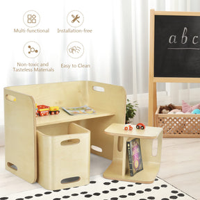HONEY JOY Kids Table and Chair Set, 3 Pieces Wooden Activity Table Bench w/Storage Shelves