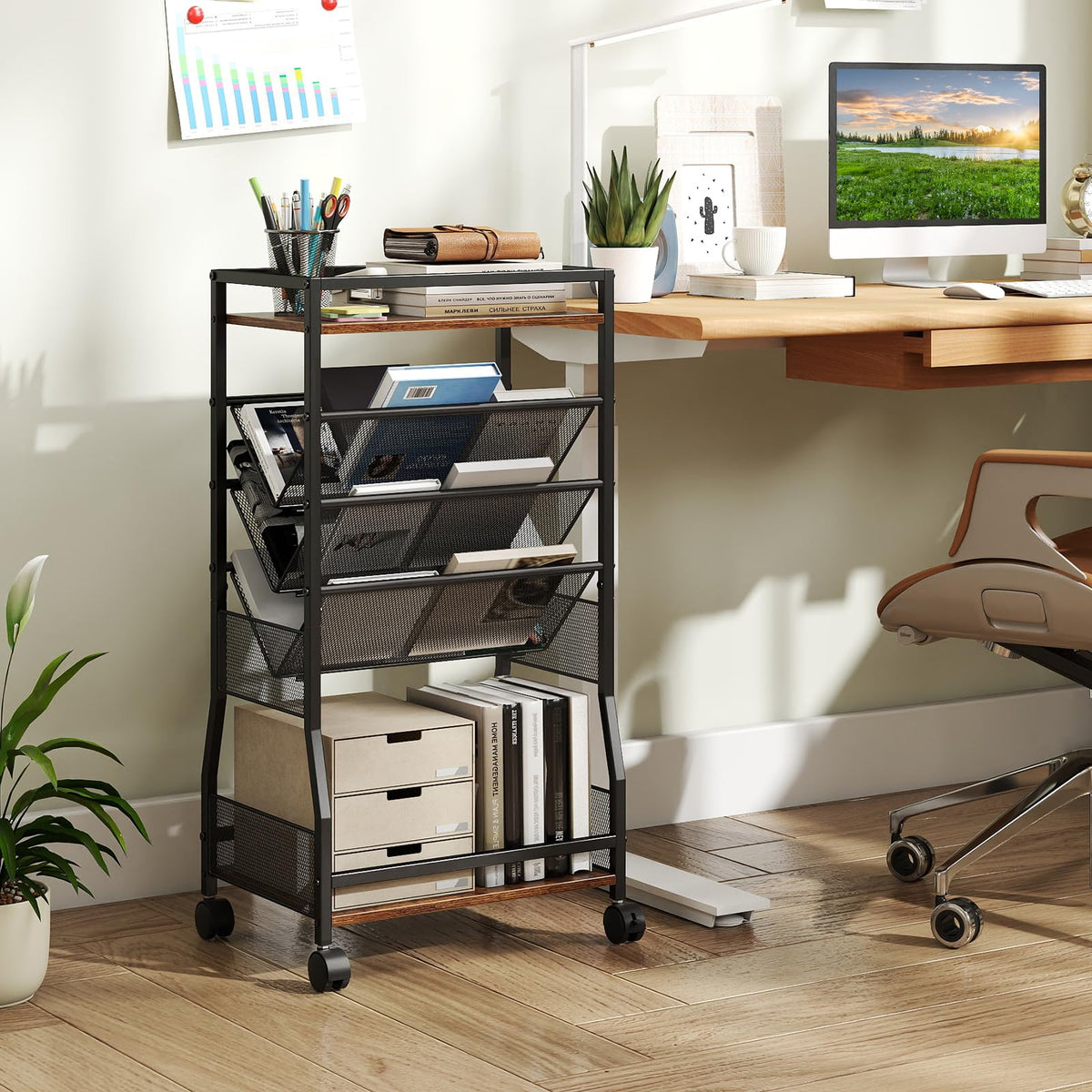 Rolling File Utility Cart w/ 2 Drawers, Lockable Wheels for Home Office