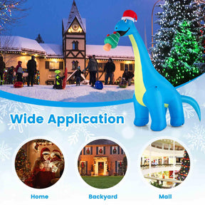 3.1M Christmas Inflatable Lighted Green Dinosaur with Hat
