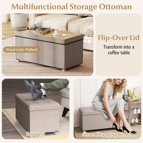 76cm Storage Ottoman Bench Linen Fabric End of Bed Bench