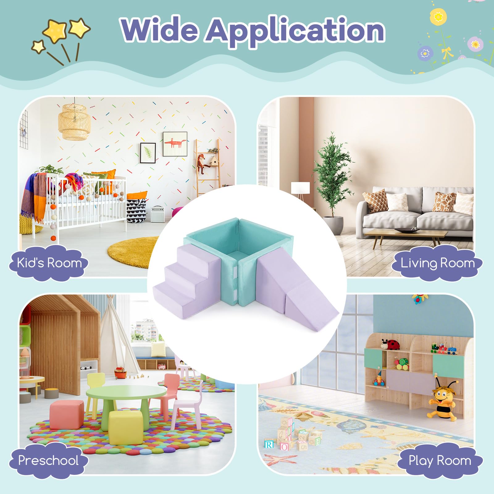 3-in-1 Foam Climbing Blocks Suede Fabric Soft Play Set