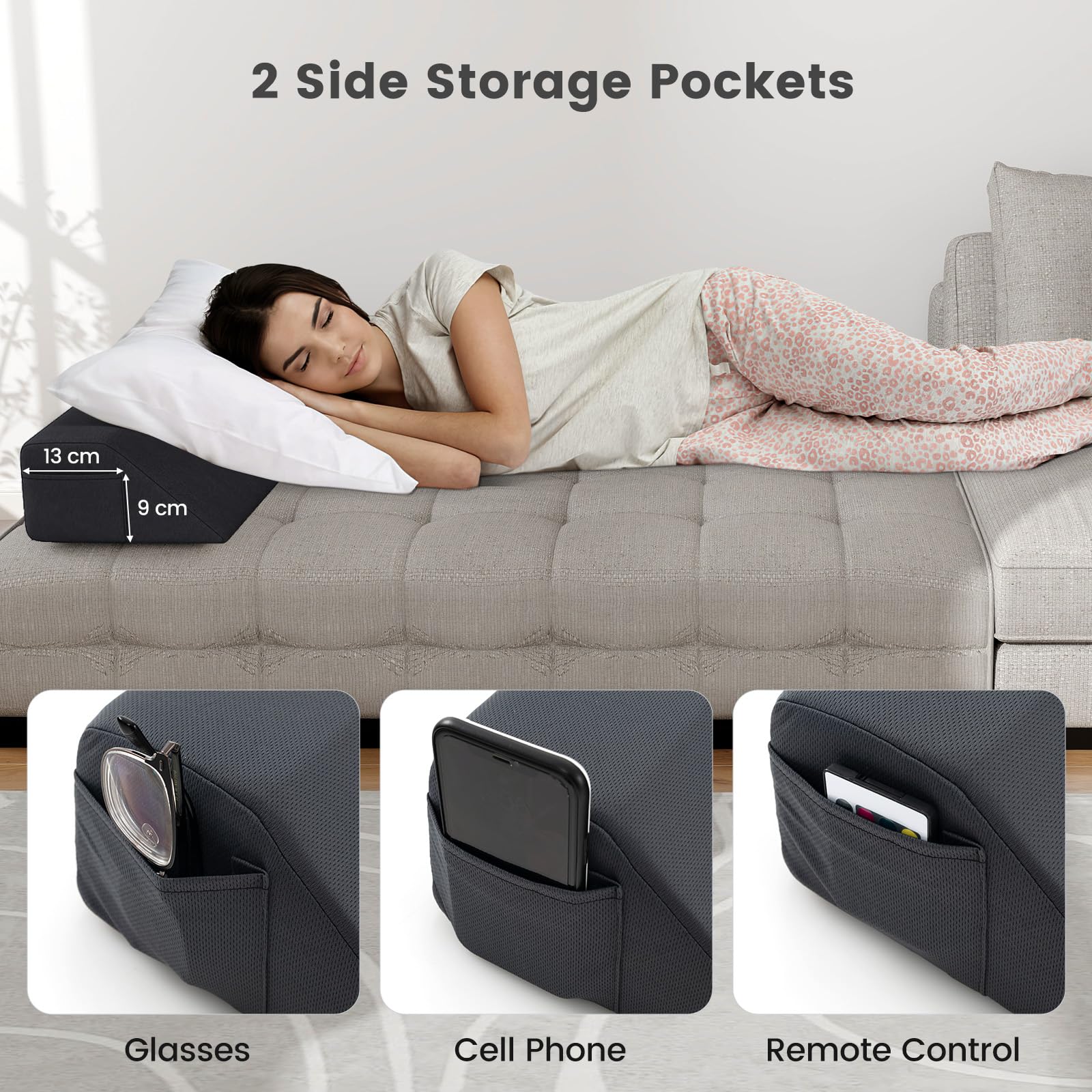 Giantex Full Bed Wedge Pillow for Headboard Gap, Headboard Pillow w/ 2 Storage Pockets