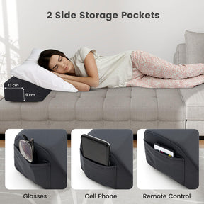 Giantex Full Bed Wedge Pillow for Headboard Gap, Headboard Pillow w/ 2 Storage Pockets