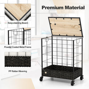 110/130L Laundry Hamper Handwoven Rattan Laundry Basket w/ Lid & Lockable Wheels