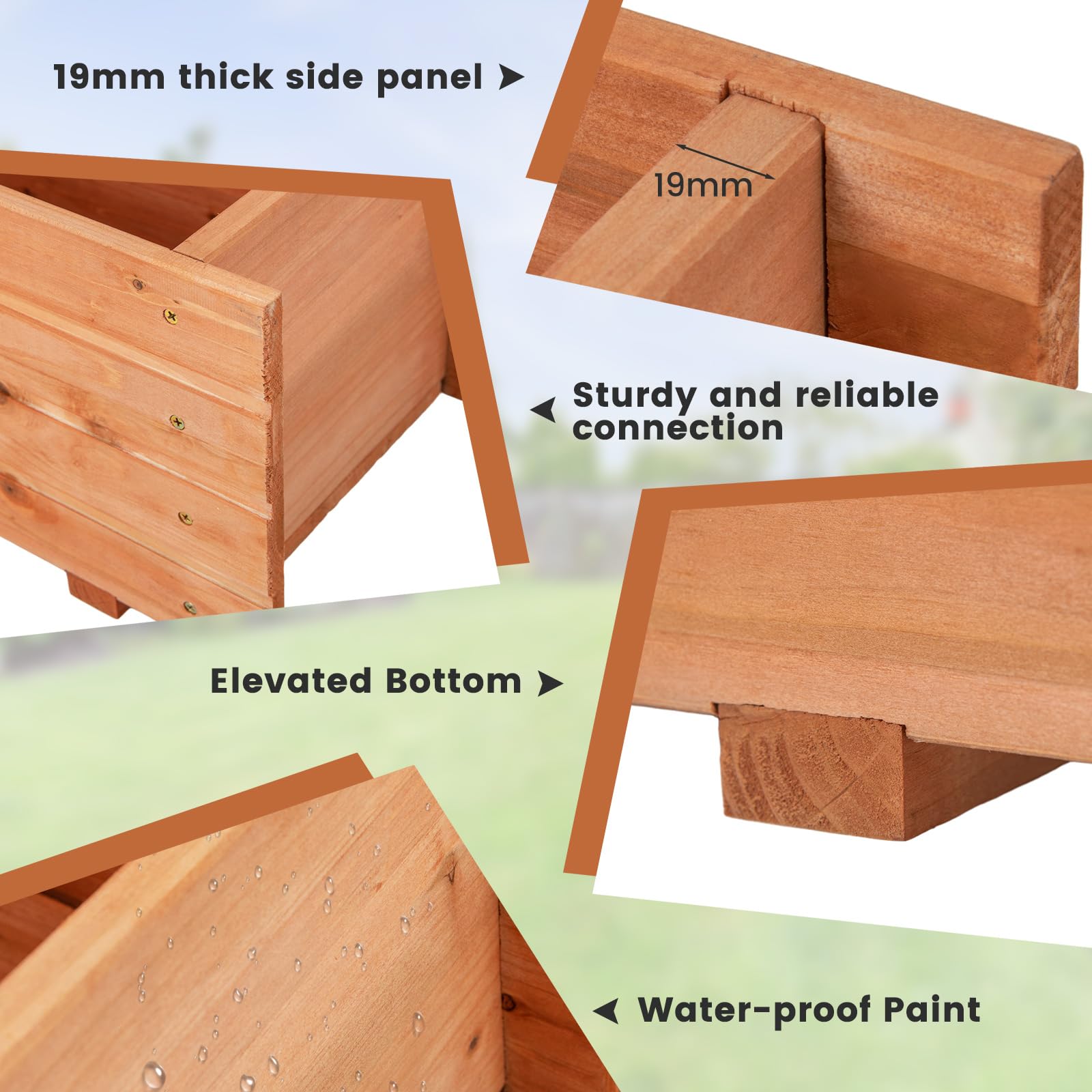 Raised Garden Bed, Fir Wood Planter Box with 2 Drainage Holes & 3 Added Bottom Crossbars