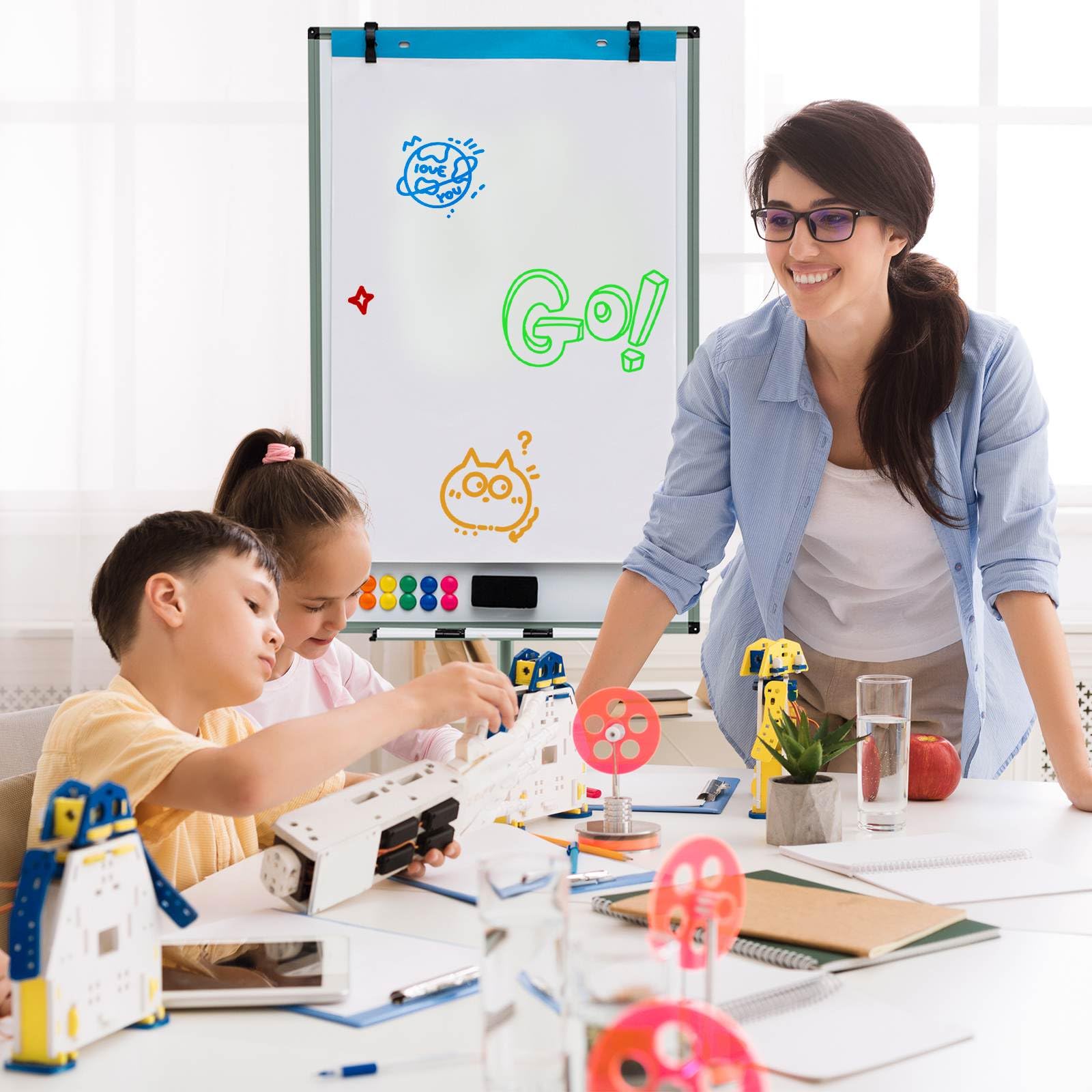 100x65cm Rolling Magnetic Whiteboard w/Height Adjustable Stand