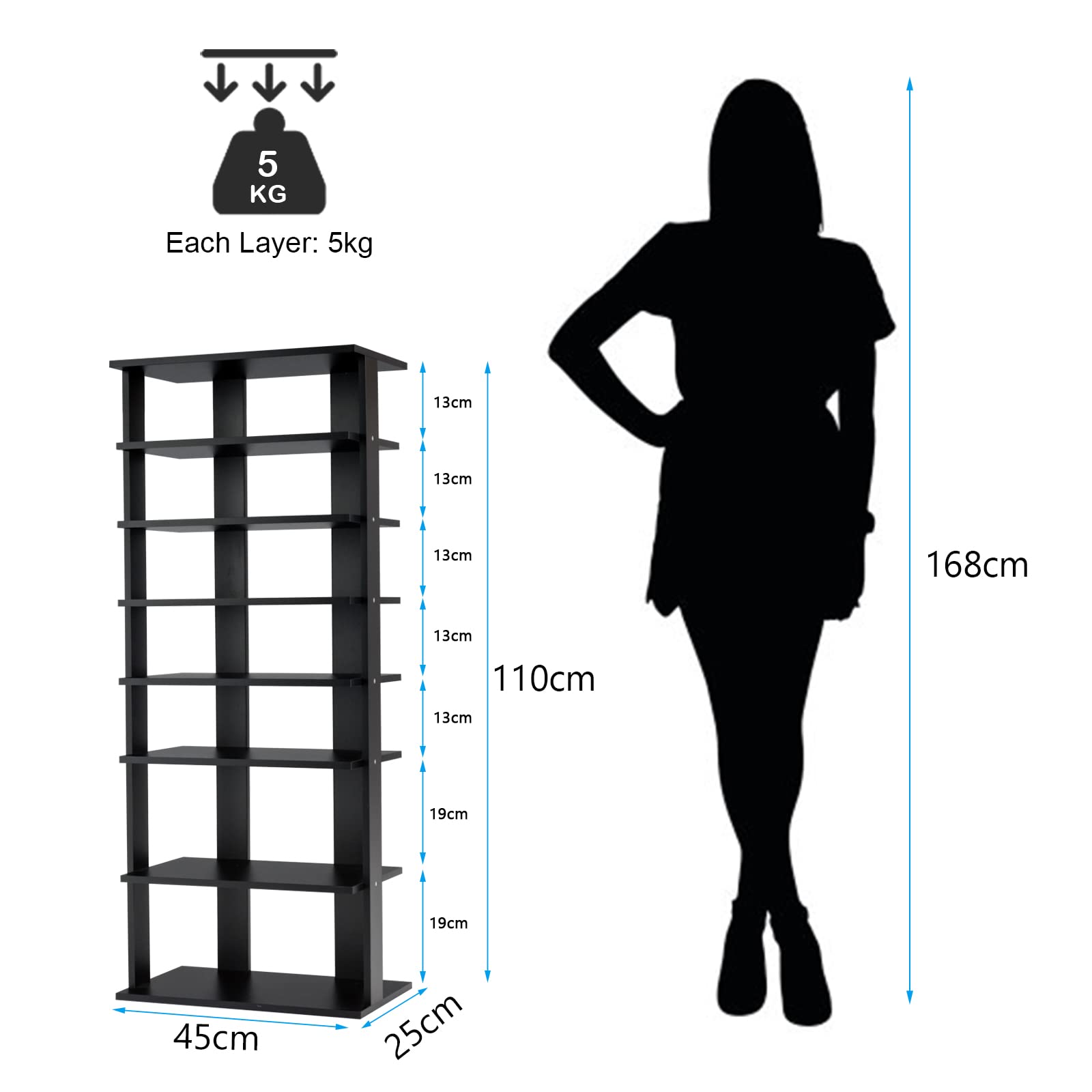 Giantex 7-Tier Wooden Shoe Rack, Shoe Storage Tower Multiple Layers, Detachable Board