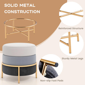 Giantex Upholstered Linen Fabric Ottoman, Multifunctional Round Vanity Stool with Gold Metal Legs & Anti-Slip Foot Pads