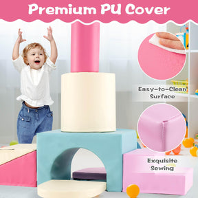7-Piece Foam Climbing Blocks Soft PU Leather Play Gym