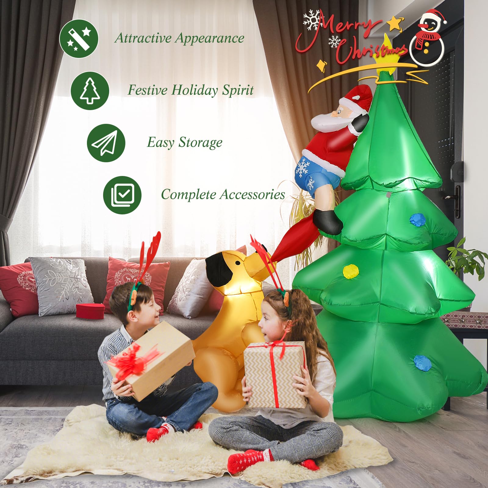190cm Santa Claus Climbing Tree with Built-in LED Lights for Indoor/Outdoor