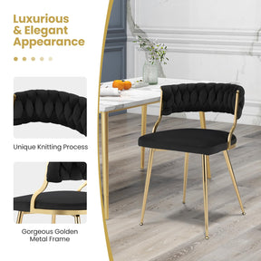 Velvet Dining Chairs Set of 2, Accent Upholstered Leisure Chairs w/ Gold Metal Legs, Sponge Filling Seats