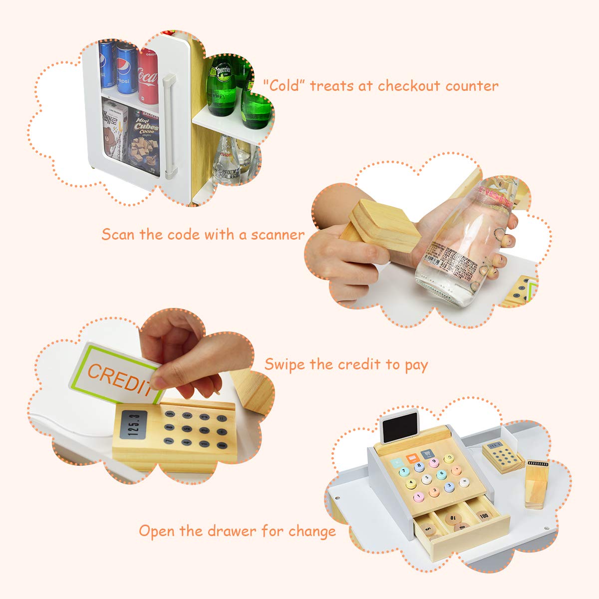 HONEY JOY Pretend Grocery Store Playset, Supermarket Play Toy with Shopping Cart