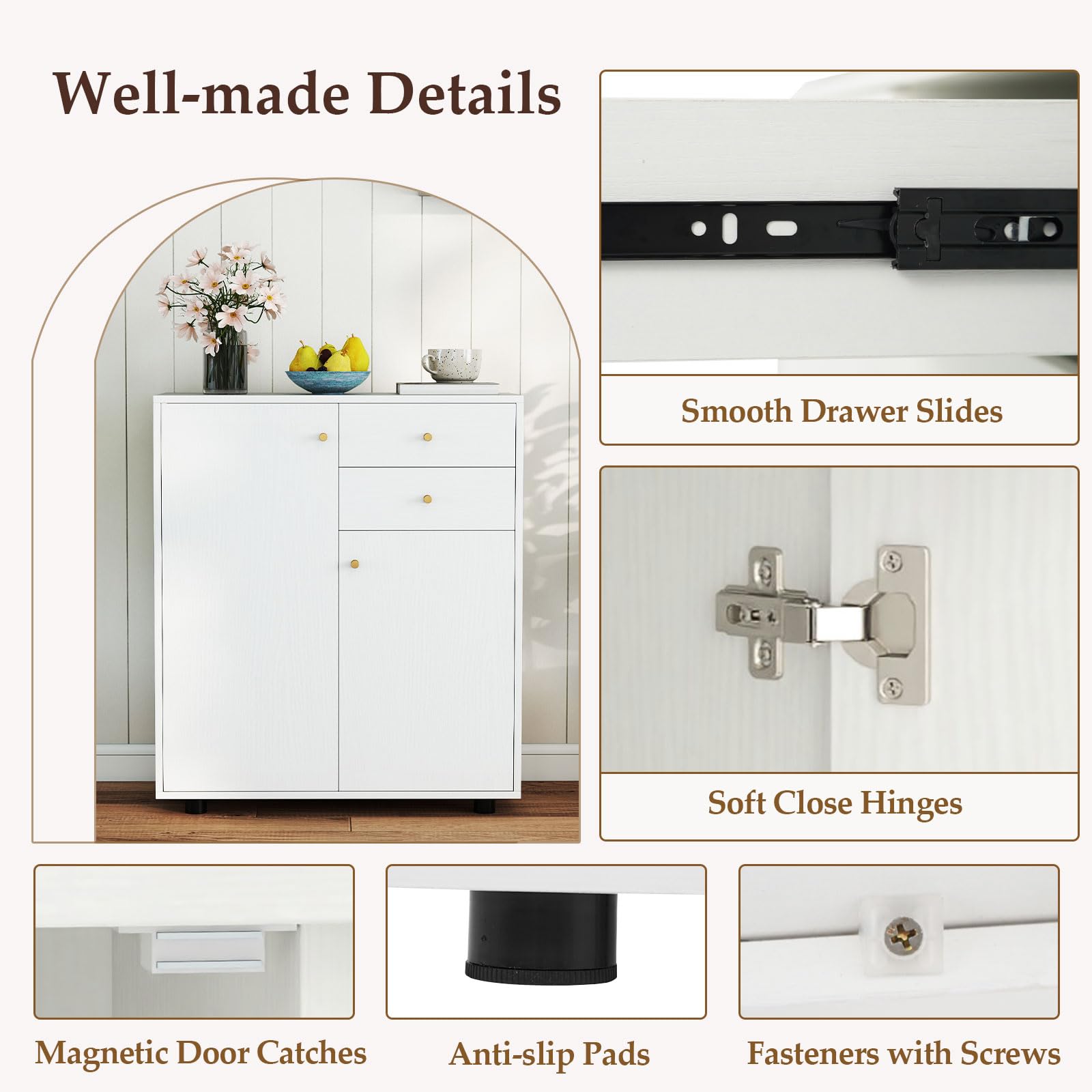 Kitchen Sideboard Buffet Cabinet with 2 Drawers 2 Doors and 3 Adjustable Shelves