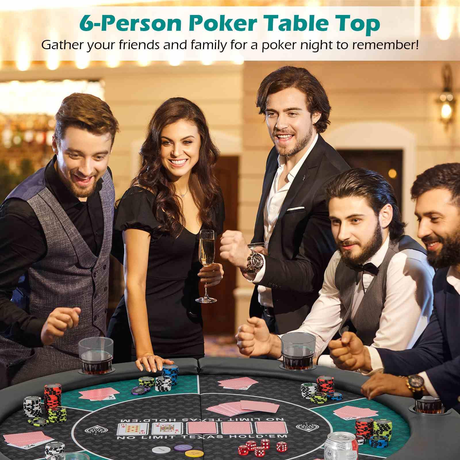 1.2M 6-Player Foldable Poker Table Top, Portable Round Blackjack Board Game Mat w/Carrying Bag