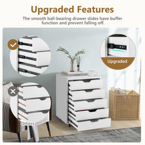 5-Drawer Chest of Drawers Wooden Dresser Chest, Mobile Lateral Filing Cabinet with Wheels