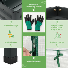 3-in-1 Raised Garden Bed w/Greenhouse Cover & Trellis, Galvanized Metal Elevated Planter Box w/Legs