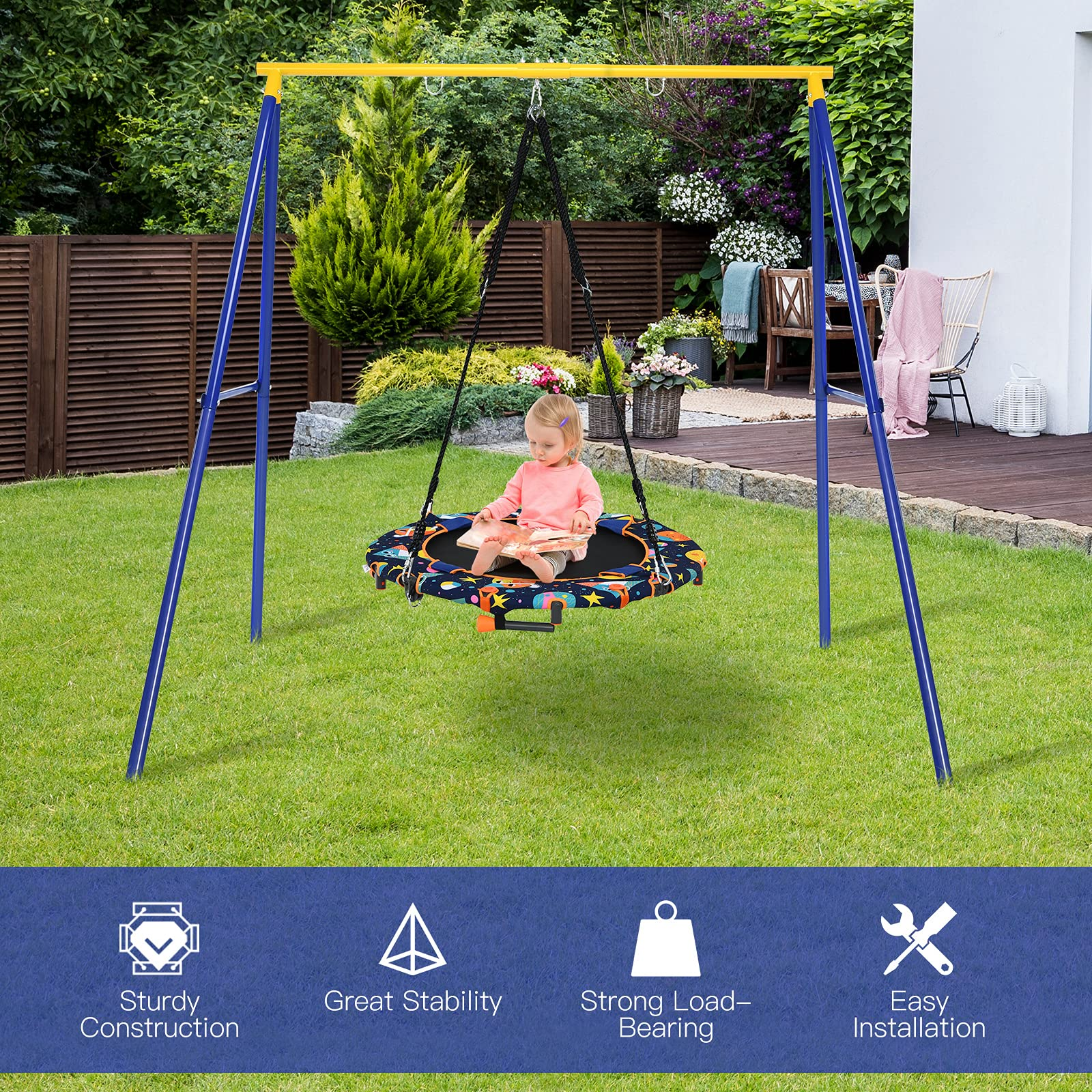 Metal Swing Stand, Steel A-Frame Hammock Frame, Extra Large Heavy Duty, Only The Frame