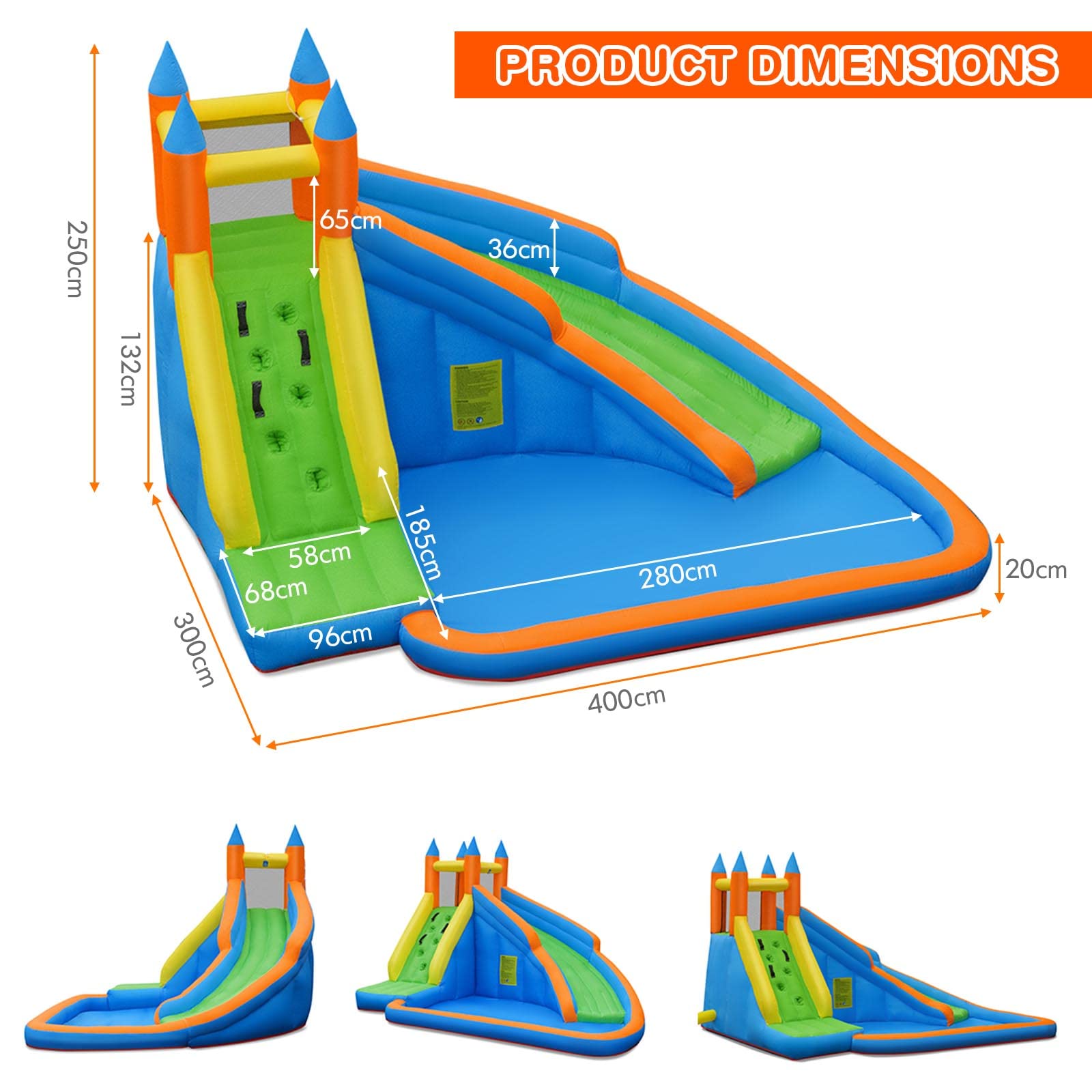 HONEY JOY Inflatable Water Slide Bouncer, Children Wet & Dry Bounce House with Climbing Wall