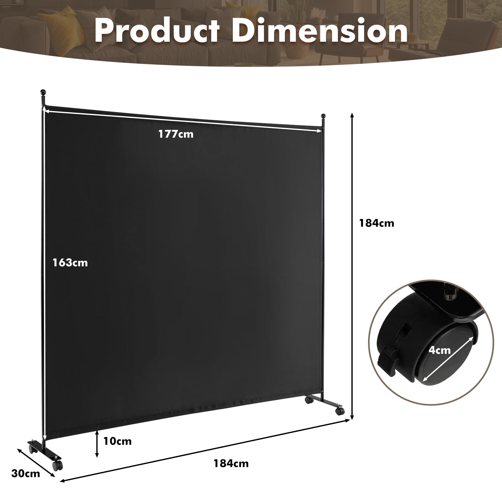 Giantex184 CM Single Panel Room Divider with Wheels