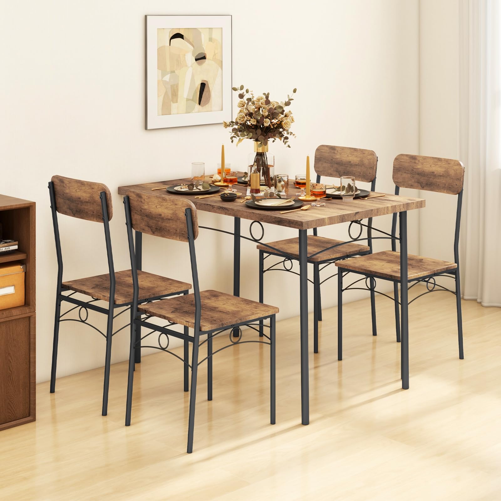 Dining Table Set for 4 5-Piece Industrial Kitchen Furniture Dinette Set