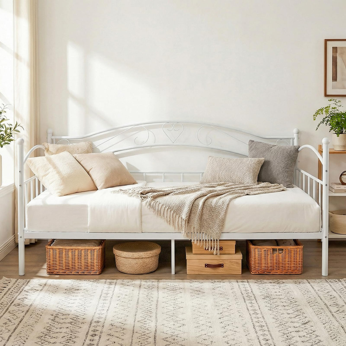 Metal Daybed Frame, 190 x 90 cm Sofa Bed with Classic Headboard